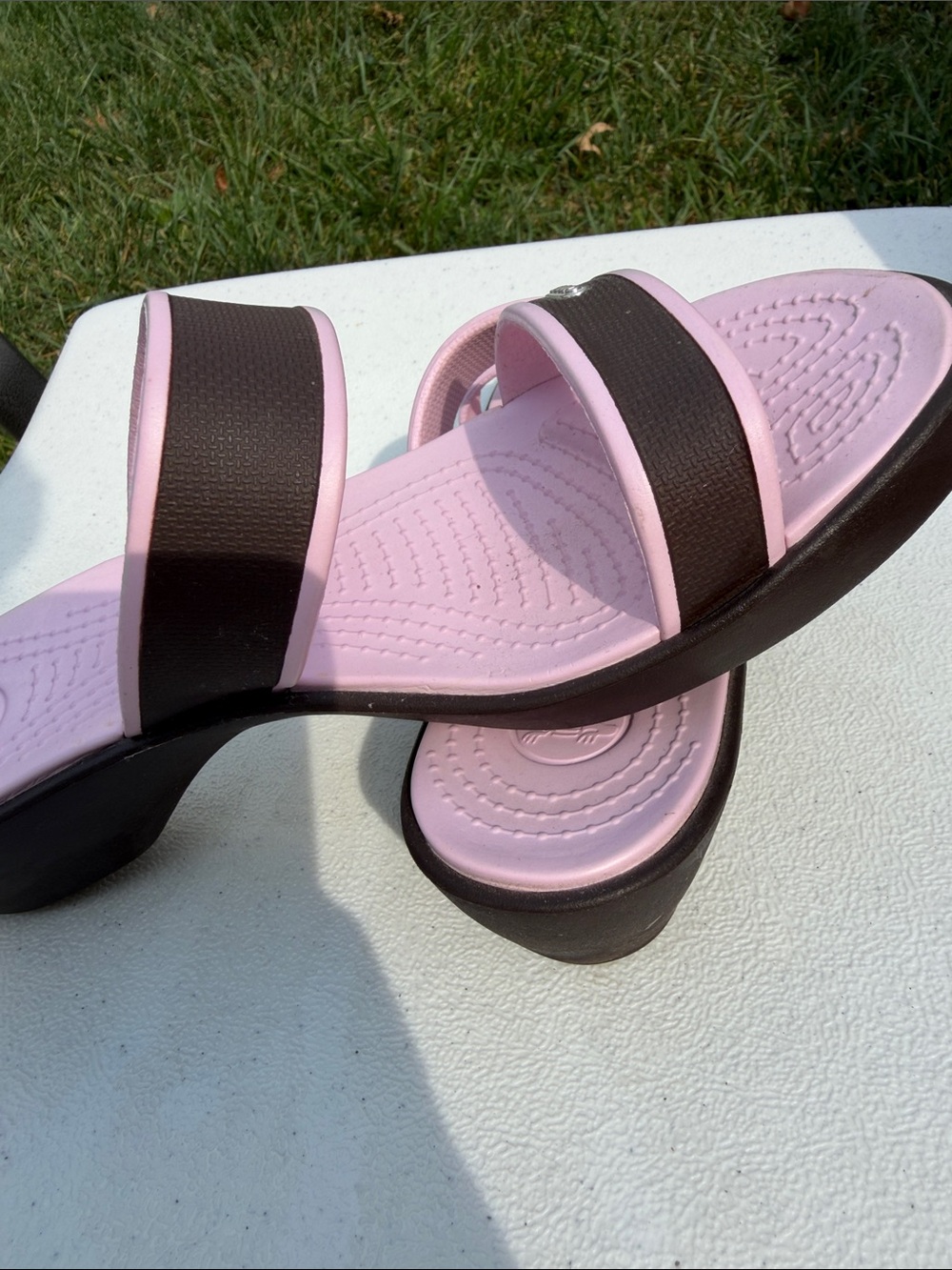 CROCS Women's Pink and Black Dual-Strap Slide Sandals - Picture 3 of 6